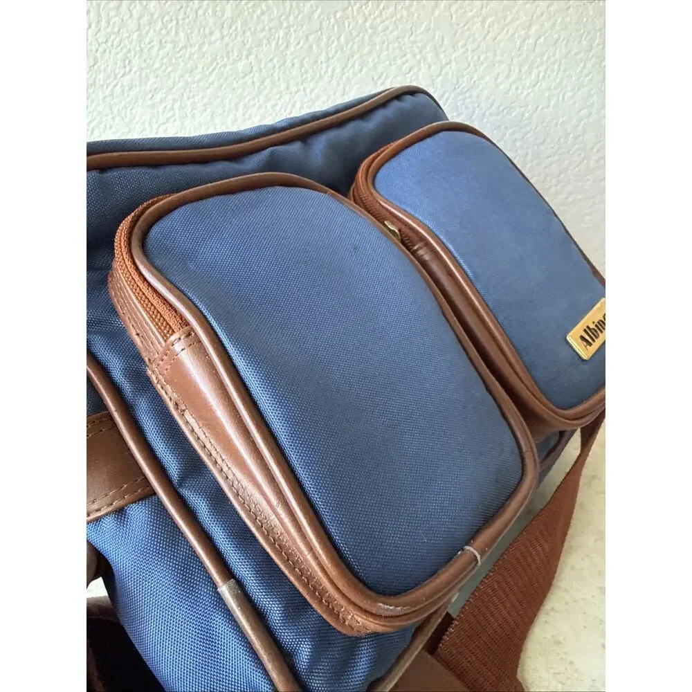 Vtg Albinar Camera Bag 4 Zip Pockets Shoulder Strap Blue/Brown